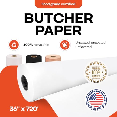 White Butcher Paper Roll 36" x 8640" (White / 36" X 720 Feet, 1 Roll)