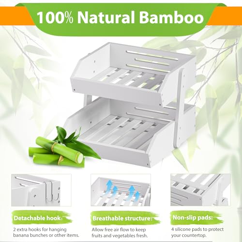 Bamboo Fruit Basket for Kitchen (2-Tier White)