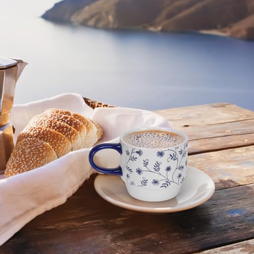 12 OZ Stackable Ceramic Coffee Mugs set of 6 (12 OZ / Blue Coffee Mugs)