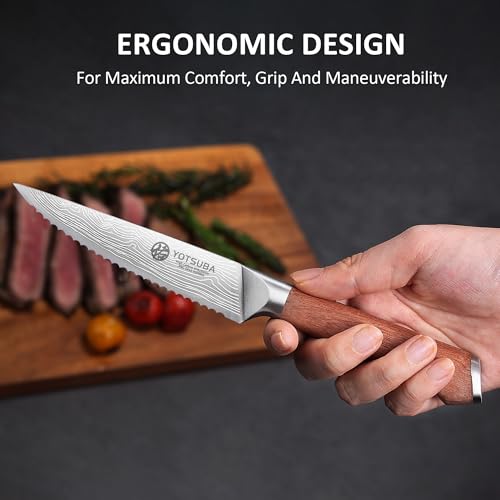 Steak Knives Set of 6 with Full Tang Rosewood Handle (6 PCS Steak Knife Set)