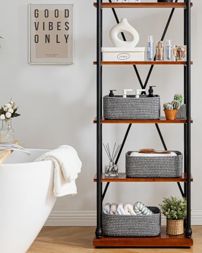 Small Woven Storage Basket for Organizing (Mixed Black / 13.5"L x 9.5"W x 5"H)