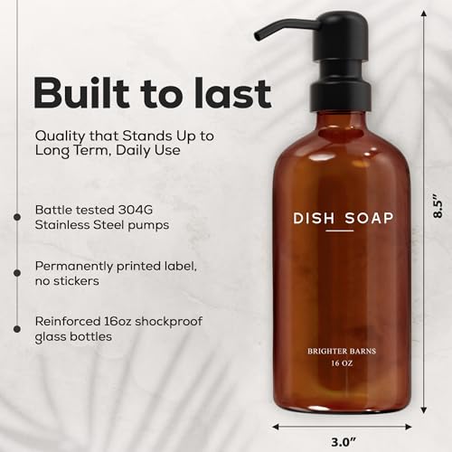 Amber Glass Hand and Dish Soap Dispenser Set by Brighter Barns (Amber Hd)