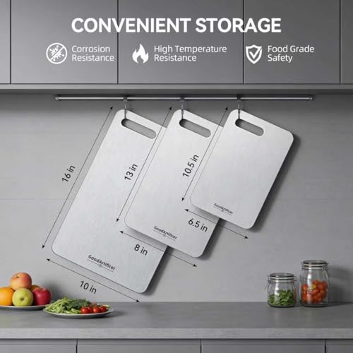 Titanium Cutting Boards Set of 3 (Silver / 16"L*10"W+13"L*8"W+10.5"L*6.5"W)