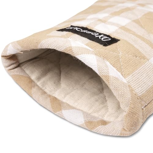 Oven Mitts Heat Resistant Kitchen Gloves (Oven Gloves / Franca Beige Checks)