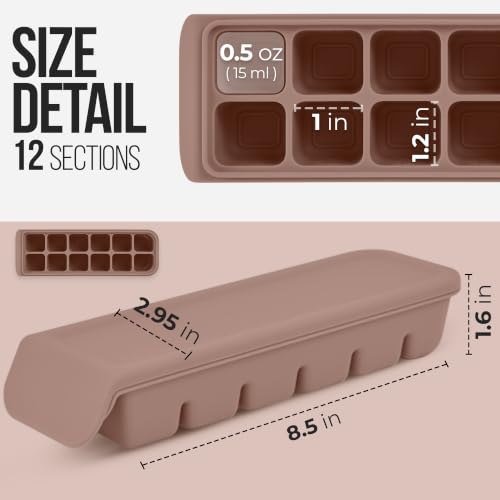0.7 oz 12 Sections Silicone Ice Cube Freezer Tray with Lid