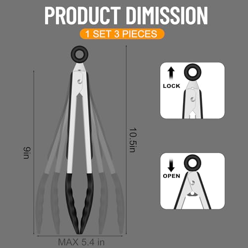 Silicone Kitchen Tongs for Cooking (Black)