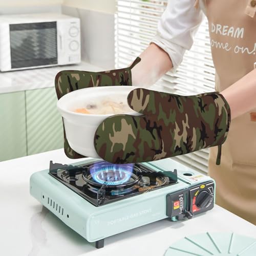 Camouflage Oven Mitts and Pot Holders Set of 4 Silicone Camo Kitchen Mitten Gloves and Non