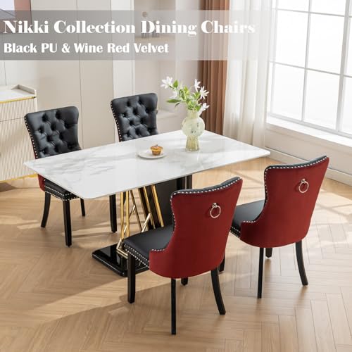 Red Velvet and Black PU Upholstered Dining Chairs Set of 2 (Black 2)