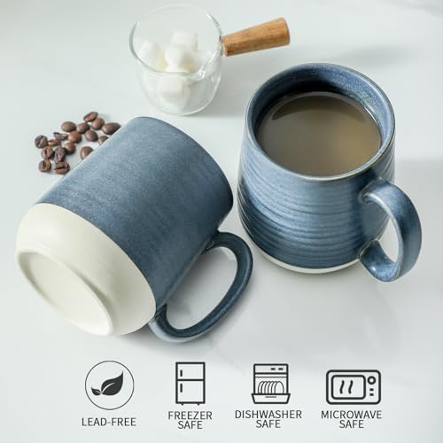 Coffee Cups 15 oz Coffee Mugs Ceramic with Handles Set of 6 (Deep Blue / Set of 6)