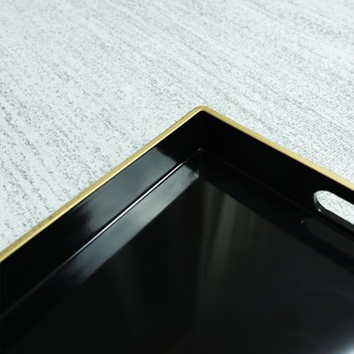 Black Decorative Serving Tray with Handles (Black)
