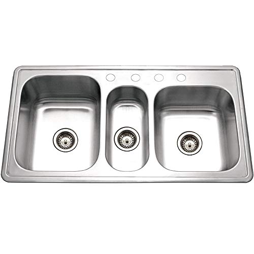 41" Stainless Steel Topmount Triple Bowl Kitchen Sink (Modern / 41-5/16 in. W x 22 in. D x 9 in. H)