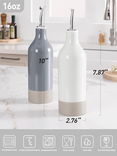16oz Ceramic Oil Dispenser Bottle (White and Dark Gray / 2 Pieces (Milkyway))