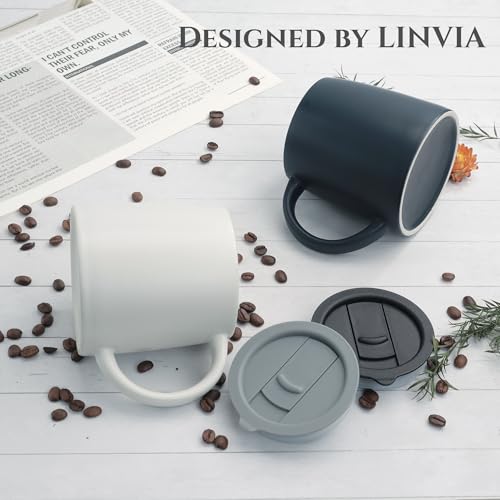 14 oz Ceramic Coffee Mug with Lid (White)