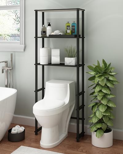 Turn-N-Tube with 3 Shelves Toilet Space Saver, Espresso/Black (Espresso/Black / Basic Rack)