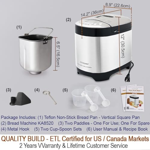 29-in-1 SMART Bread Machine with Gluten Free Setting 2LB 1.5LB 1LB Bread Maker Machine with Homemade Cycle - Stainless Steel Breadmaker with Recipes Whole Wheat Bread Making Machine (29 Programs - 3 Loaf Sizes - 3 Crust Colors / Stainless Steel)