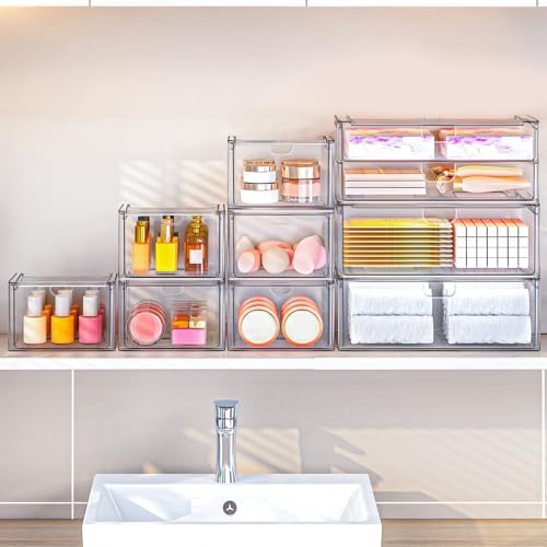 6 Pack Acrylic Stackable Storage Drawers for Vanity