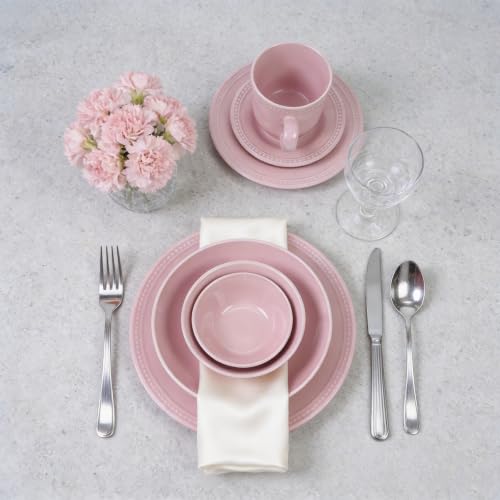 HomeVSS 42 Piece Pearl Dots Stoneware Dinnerware Set (42pc Set / Pink)