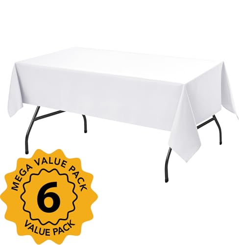 6 Pack White Tablecloths for Rectangle Tables (White / 60x102 In, 6 Pack)