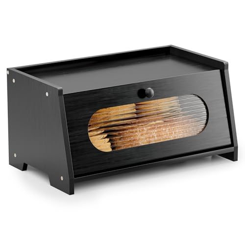 Black Bread Box for Kitchen Countertop (1-Tier Black)