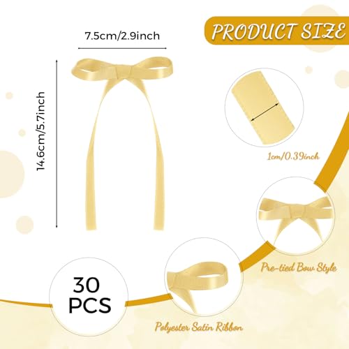30 Pack Bow Cake Toppers Champagne Gold Ribbon Bows for Cake (Champagne Gold)