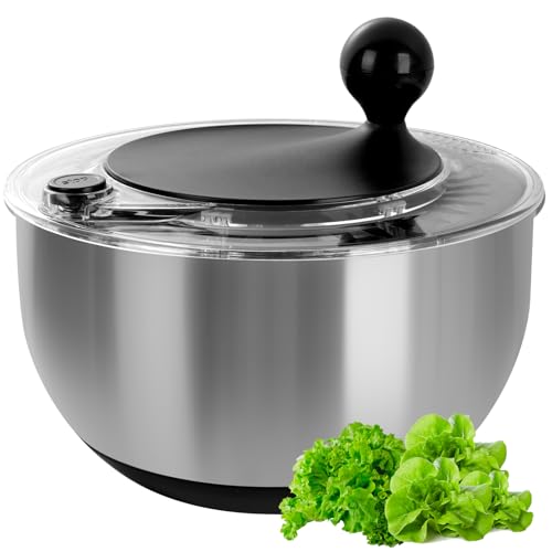 5.3Qt Stainless Steel Salad Spinner with Instant Stop Button (Vibrant Black)