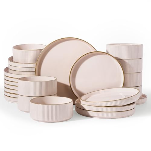 Stoneware Dinnerware Sets for 8 (Light Pink / Service for 8)