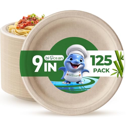 9 Inch Compostable Plates [125 Pack] (9In125PCNatural)