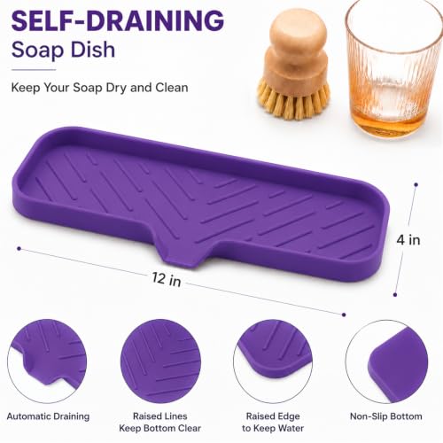 Silicone Soap Dish with Drain Spout (Purple / L(12"×4"))