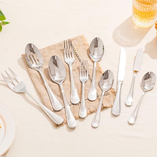 45 Piece Silverware Set for 8 with Serving Utensils (Silver / 45-Piece)