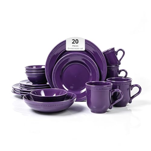 HomeVSS 20 Piece Pearl Dots Stoneware Dinnerware Set