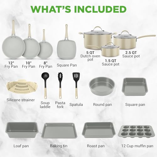 20 Piece Nonstick Cookware & Bakeware Set (White)