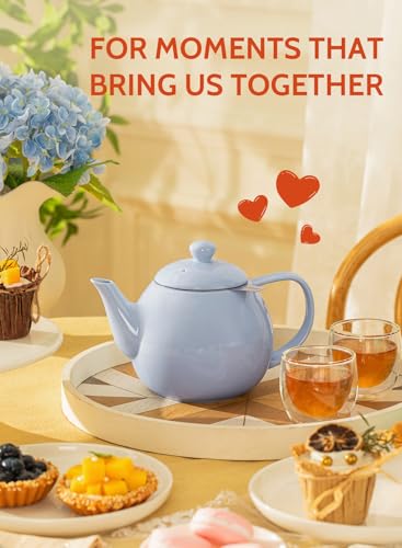 Teapot Porcelain Tea Pot with Stainless Steel Infuser (Lilac / 27oz (with infuser))