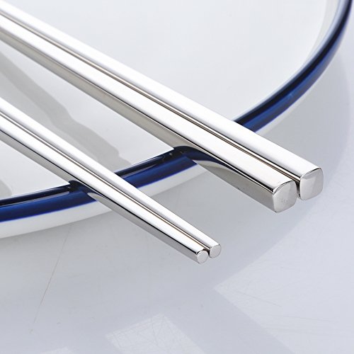 5 Pair Silver Stainless Steel Chopsticks (Silver)