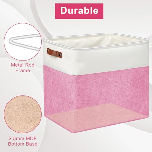 Large Fabric Storage Baskets (Pink / Off-White / Extra Large -17"x12"x15")