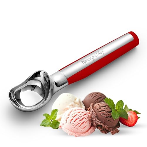 Heavy Duty Metal Ice Cream Scoop with Soft Grip Handle (Red)