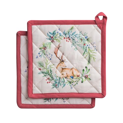 Pot Holders 100% Cotton Potholders (100 - Holly Time / 8" x 8" (Pot Holder Pack of 2))