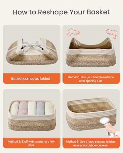 Small Woven Storage Basket for Organizing (Gradient Brown / 13.5"L x 9.5"W x 5"H)
