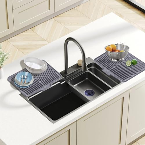 Silicone Dish Drying Mat for Kitchen Counter (Grey-2pcs / 16" x 12")