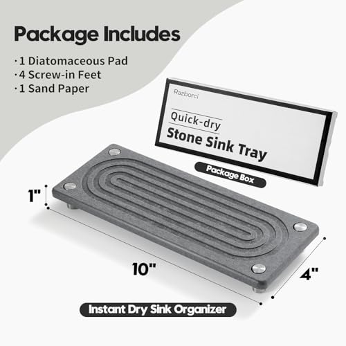 Water Absorbing Stone Sink Caddy Kitchen Sink Organizer Tray (10"x 4" - Charcoal)