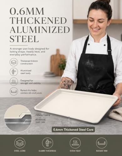 Ceramic Baking Sheet Half Size 17"x11" (2 PCS Ceramic Light Grey)
