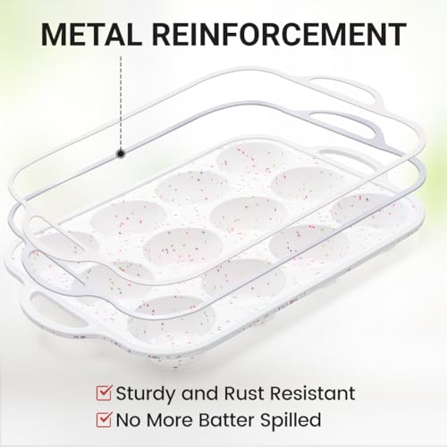 12 Cups & 24 Cups Silicone Muffin Pan with Metal Frame (White Confetti / Regular & Mini)