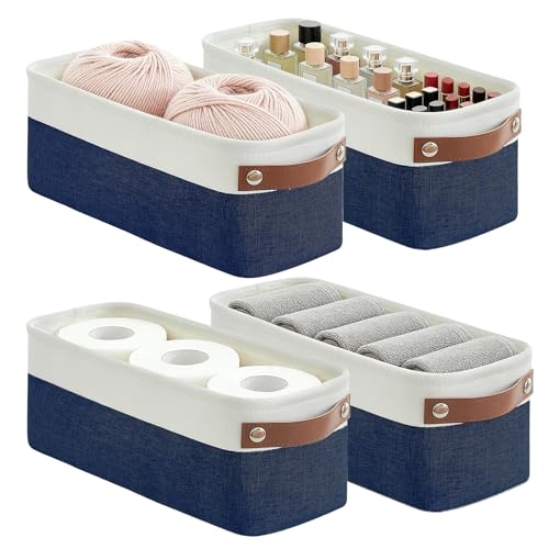 Small Fabric Storage Baskets (NavyBlue / Off-White / Narrow-15"x6"x5")