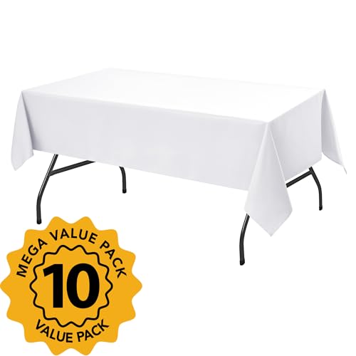 10 Pack White Tablecloths for Rectangle Tables (White / 60x102 In, 10 Pack)