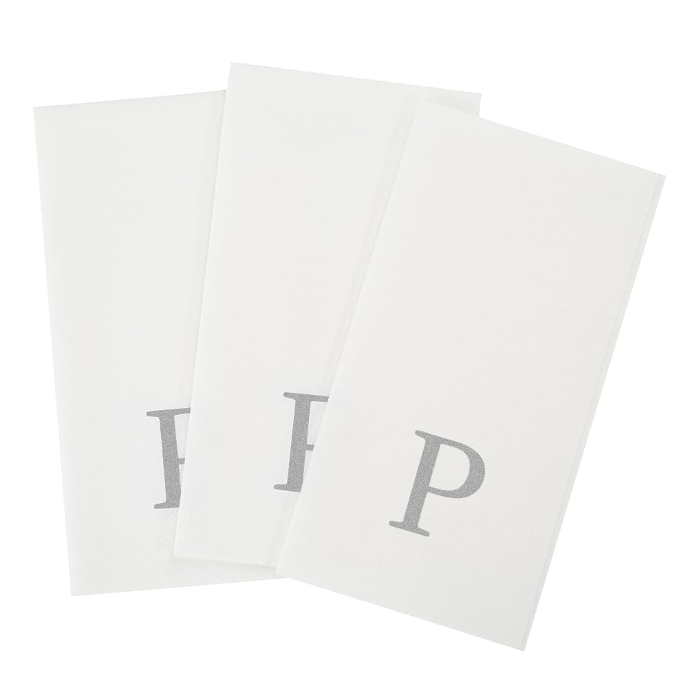 Silver P White Linen Feel Guest Towel Napkin (Silver / 2000 Count / P)