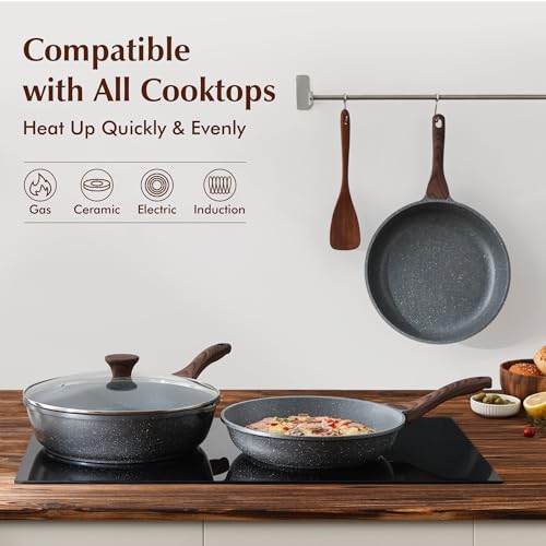 Nonstick Frying Pans (Gray / 9.5+11+12.5 Inch)