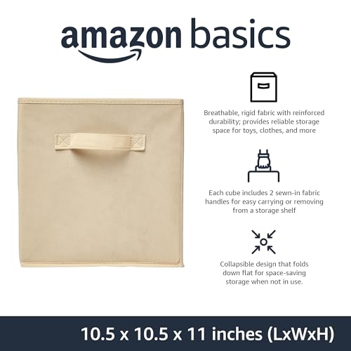Collapsible Fabric Storage Cubes Organizer with Handles (Beige / 10.5"x10.5"x11")