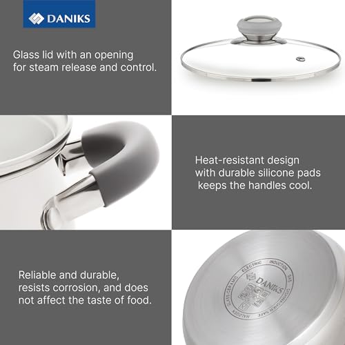 Modern 6 Piece Stainless Steel Cookware Set with Glass Lids (6-Piece Set)