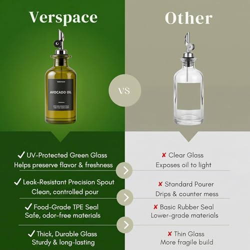 Green Glass Olive Oil Dispenser Bottles For Kitchen (Green/Black / 12oz)