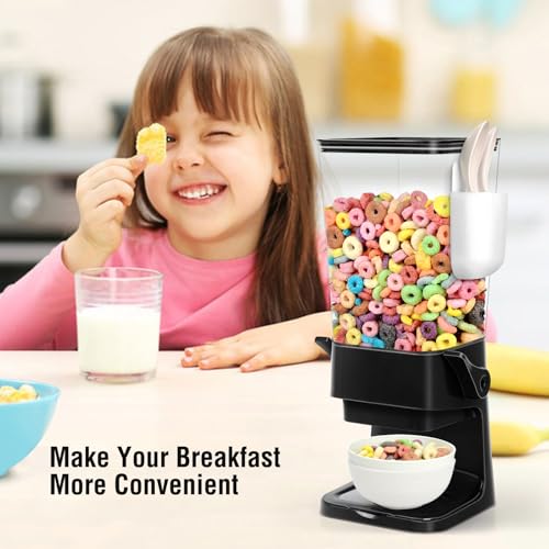 Cereal Dispenser Countertop with 4 Pack Bowls and Spoons 5.5 Qt (5.5Qt & Black & 2pack)