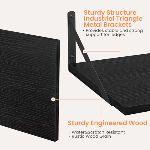 16W x 12D Deep Floating Shelves Set of 2 Black (Black With Black Metal Bracket / 16wx12dx5.8h)